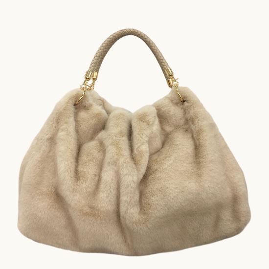 Beige Faux Fur Slouch Shoulder Bag