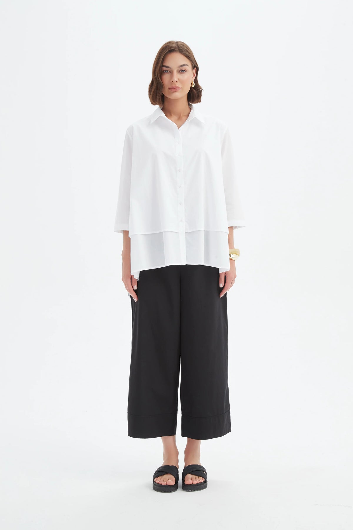 Tirelli - Tiered Front Lyocell Shirt - White