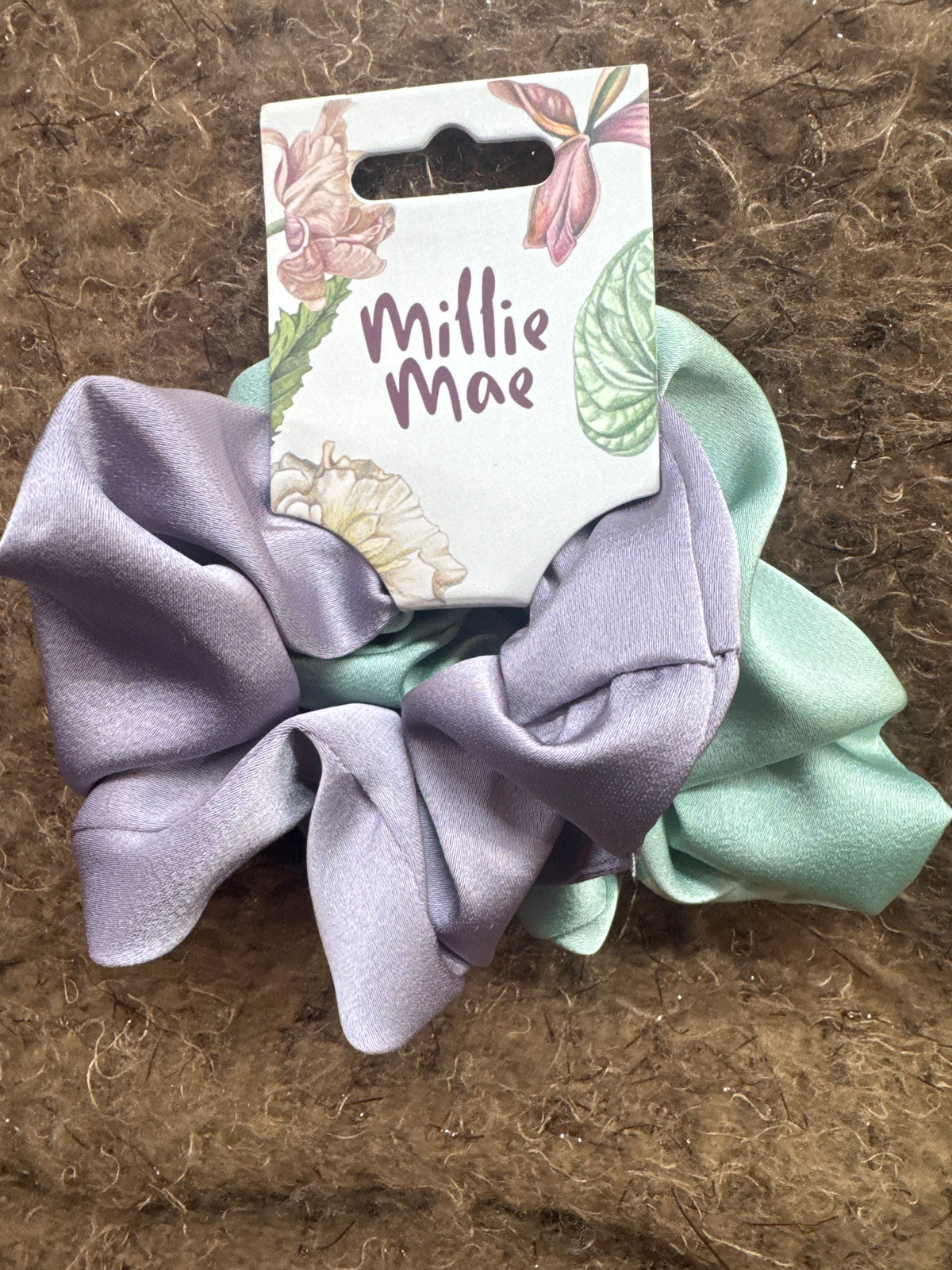 Millie Mae - Set of 2 Satin Scrunchies - Turquoise/Lilac
