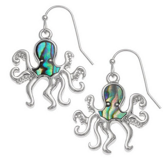 Octopus design Tide Jewellery inlaid Paua shell hook earrings