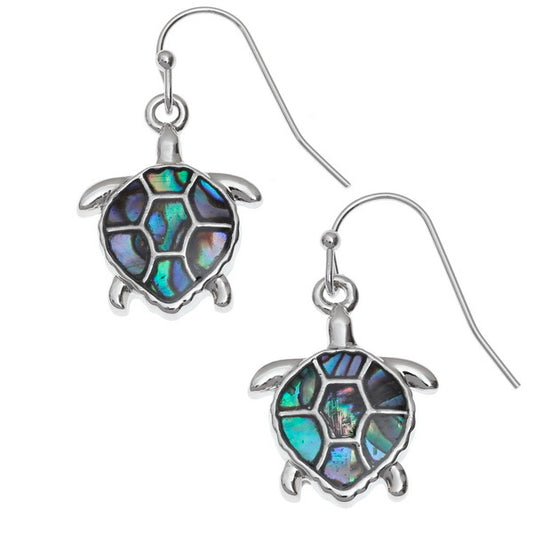 Tide Jewellery inlaid Paua shell Sea Turtle hook earrings.