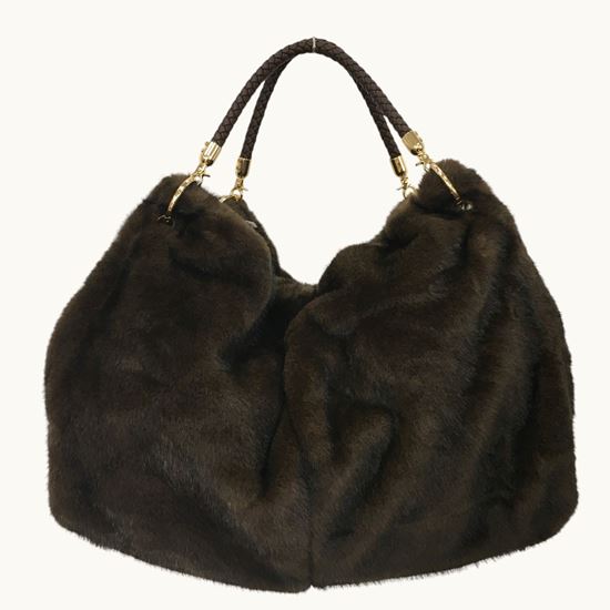 Chocolate Brown Faux Fur Slouch Shoulder Bag