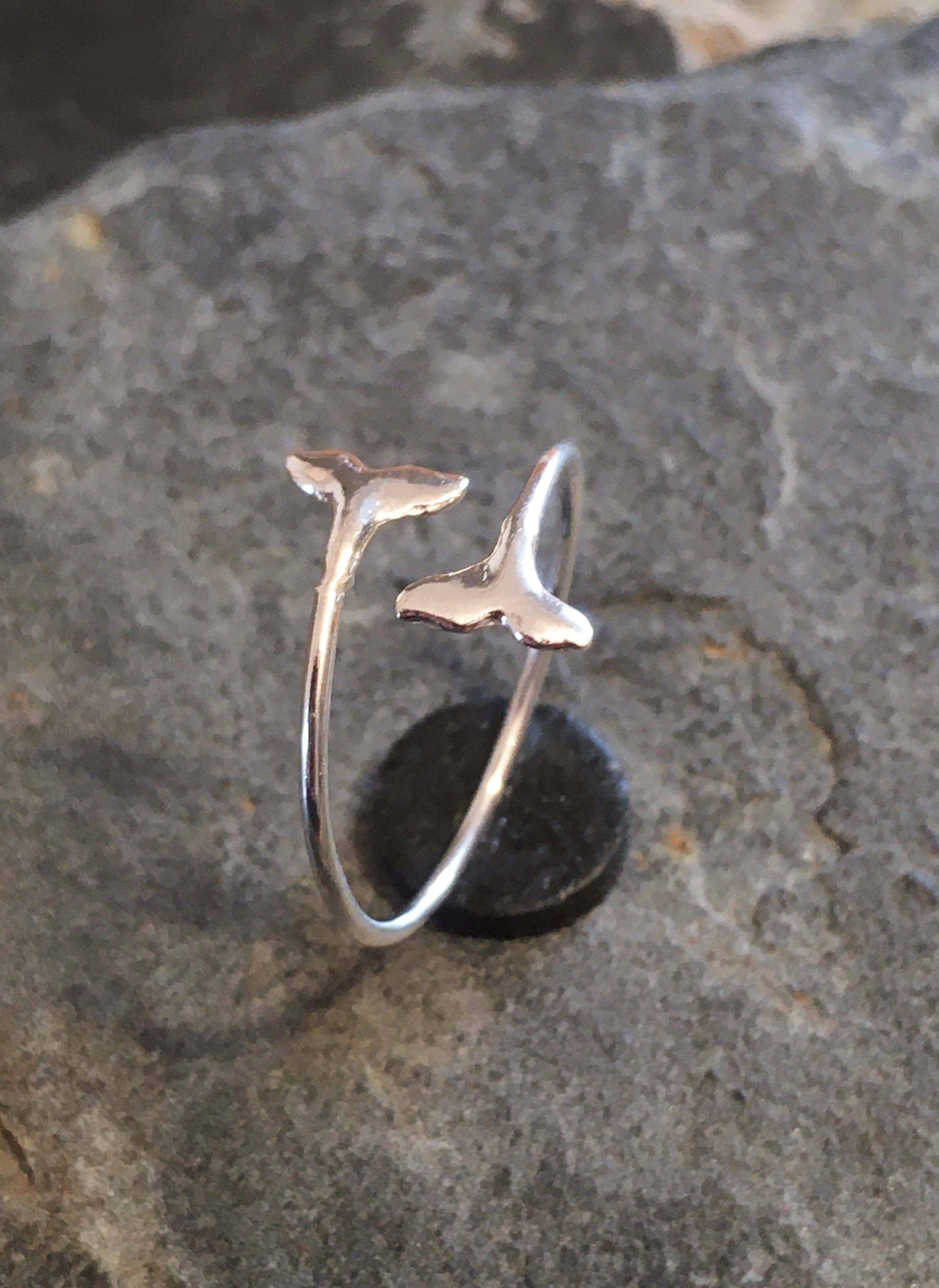 SILVER WHALE TAIL RING -  ONE SIZE