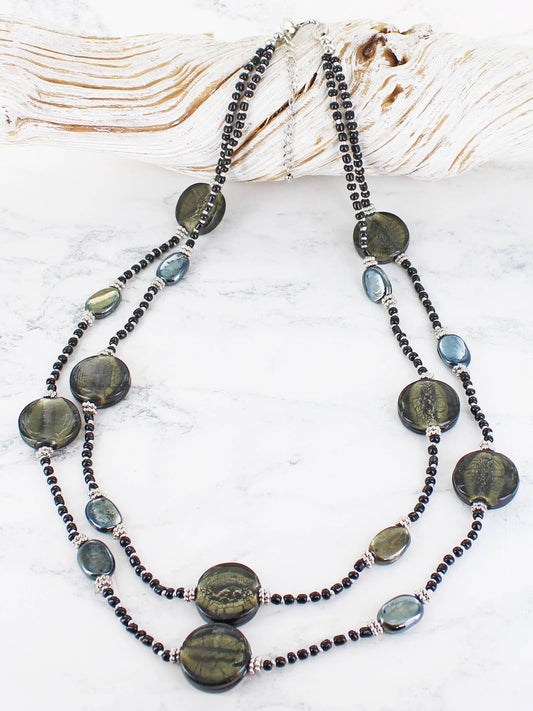 Suzie Blue -  DOUBLE STRAND GLASS DISC NECKLACE