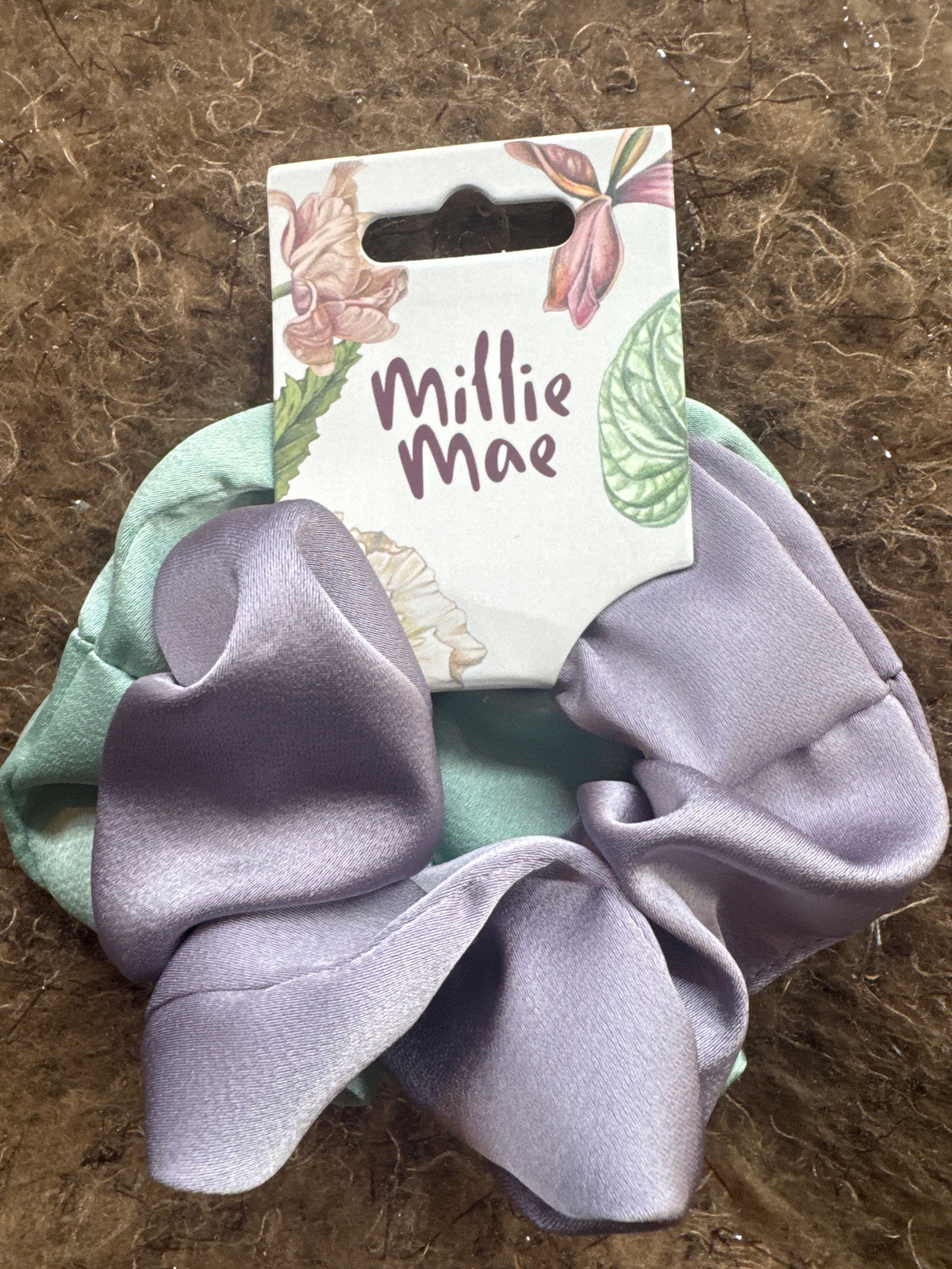 Millie Mae - Set of 2 Satin Scrunchies - Turquoise/Lilac