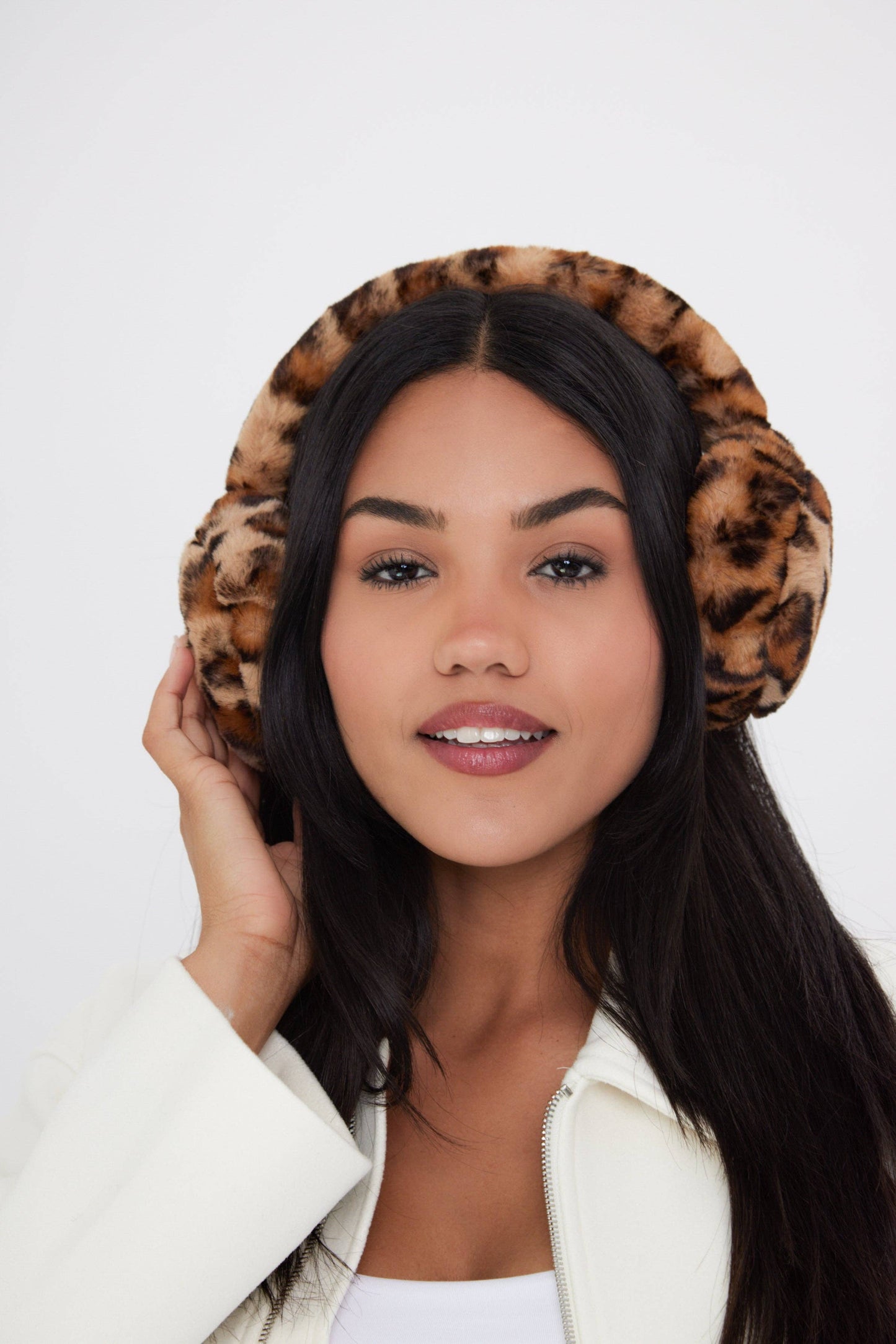 Fluffy Faux-Fur Earmuffs in Leopard Print