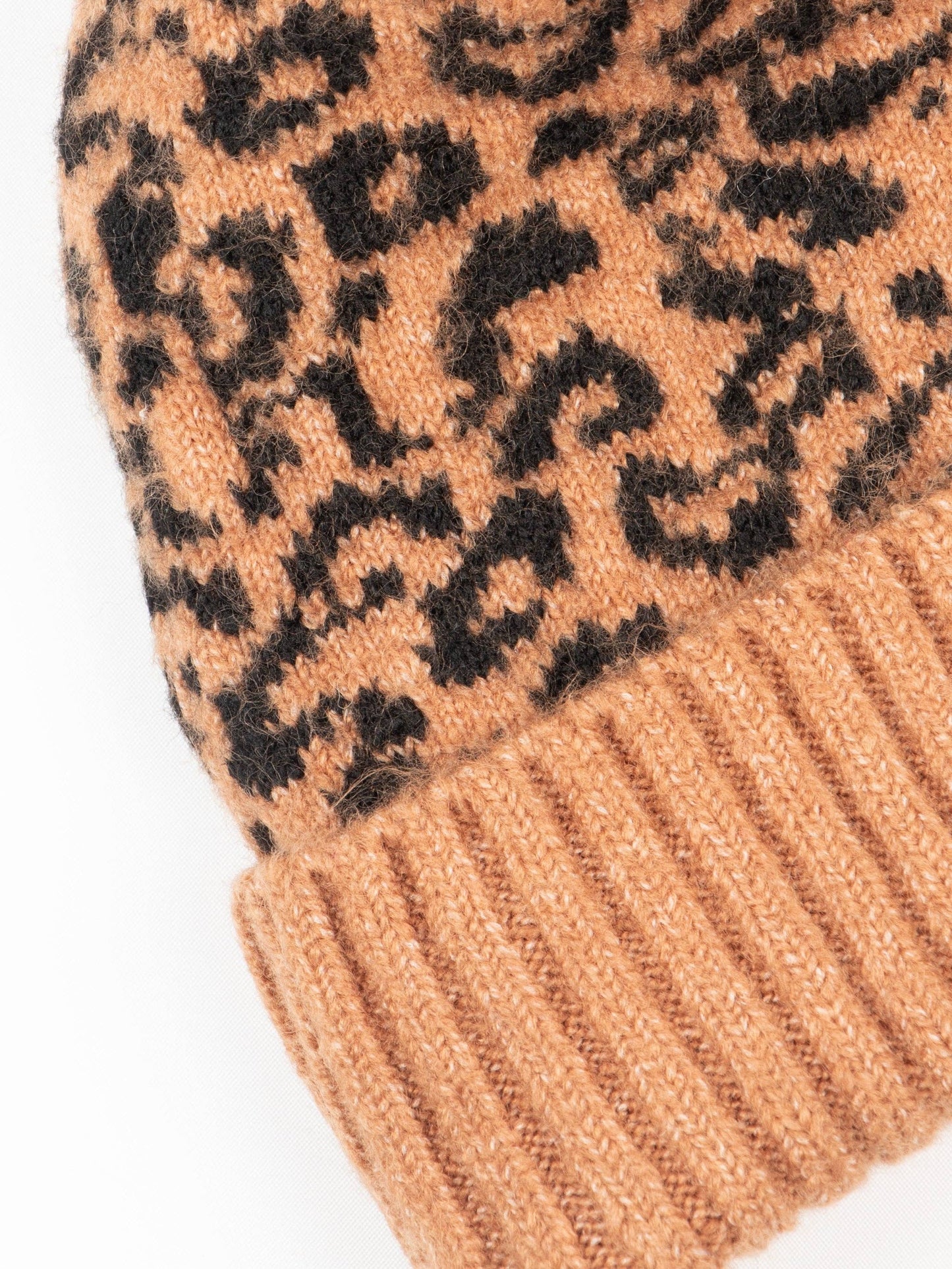 Ginger Pom Pom Hat - Camel, Leopard