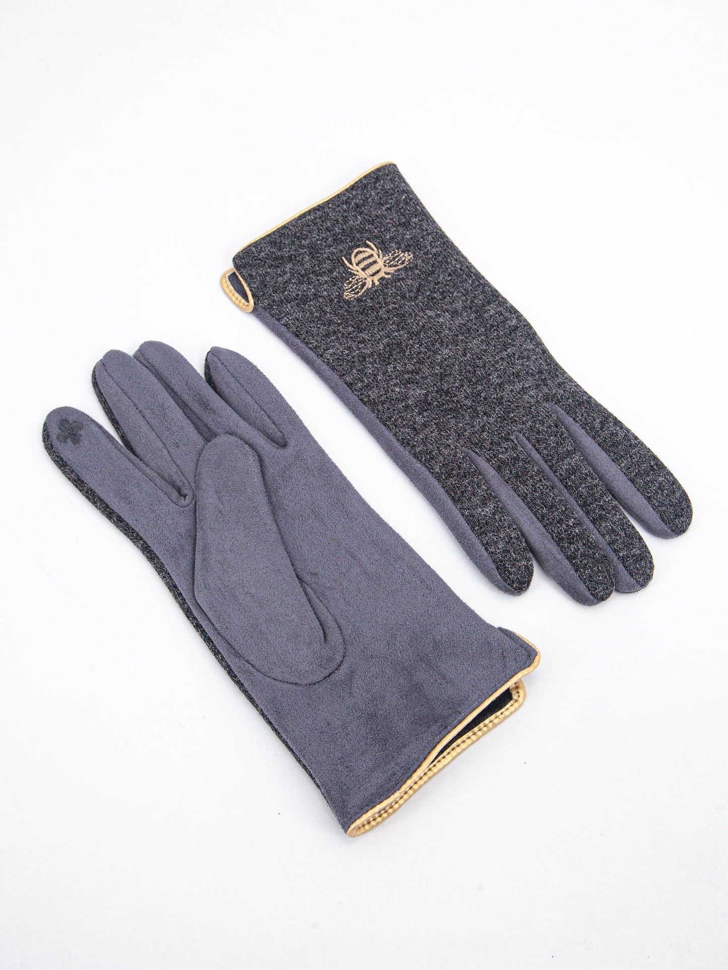 Bee Embroidered Gloves - Dark Grey