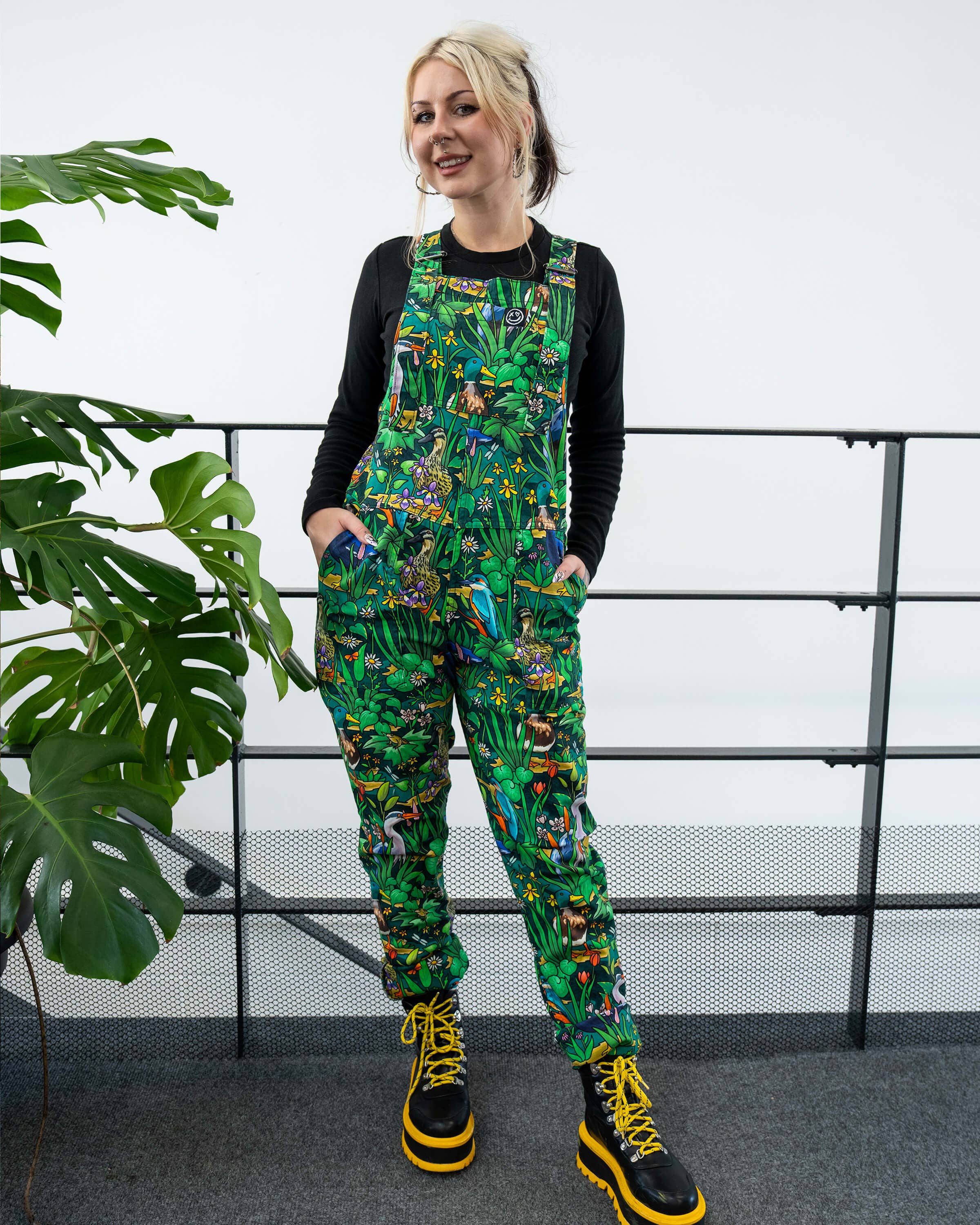 Rebel Romance Pond Birds Stretch Dungarees