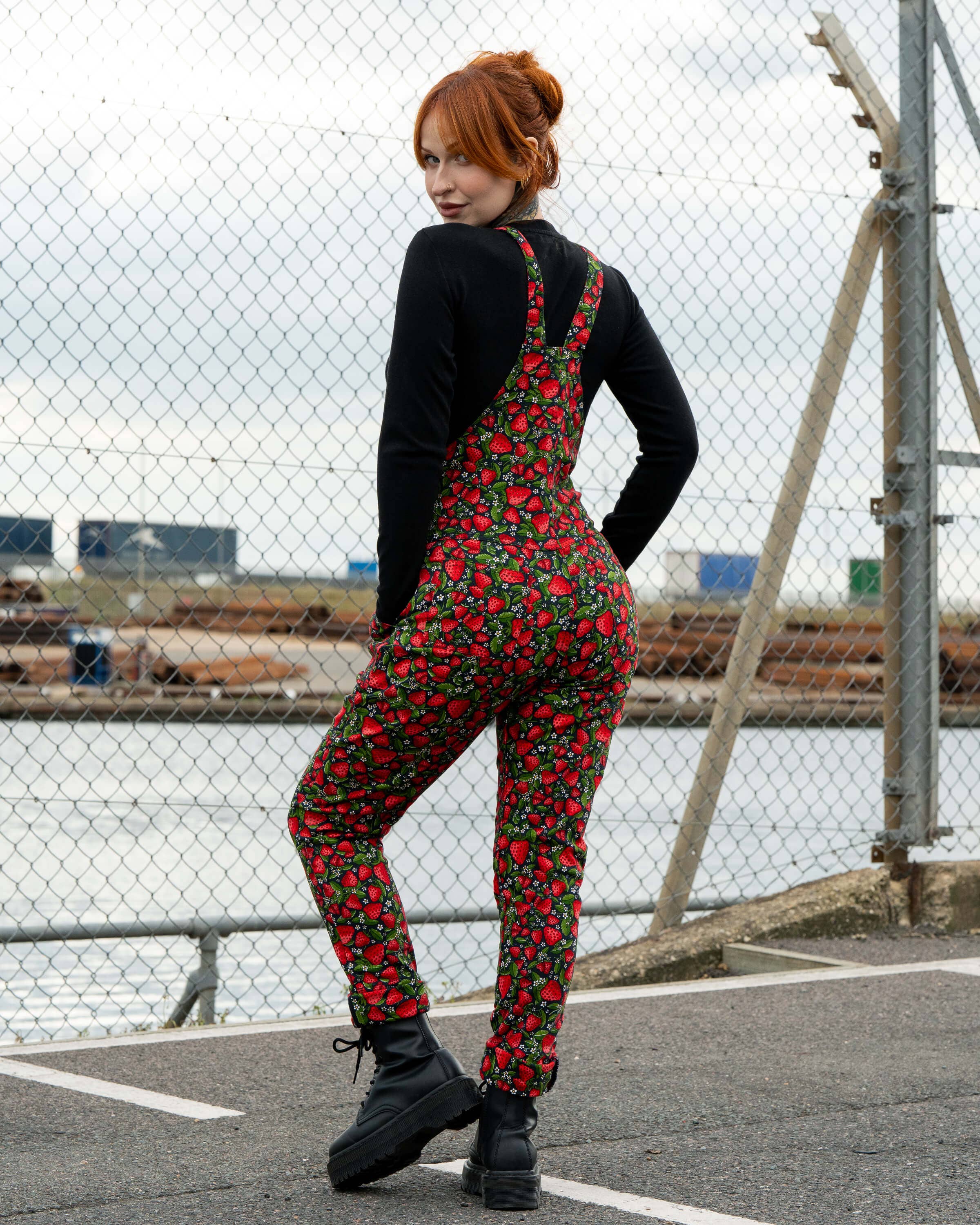 Rebel Romance Strawberry Field Stretch Dungarees