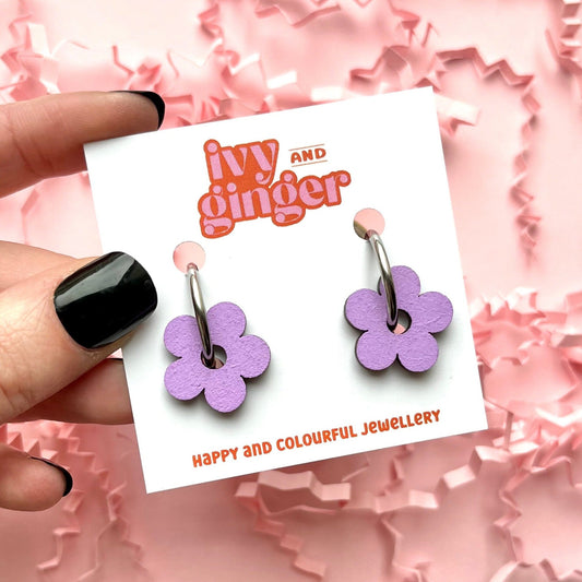 Ivy & Ginger - Lilac flower hoop earrings