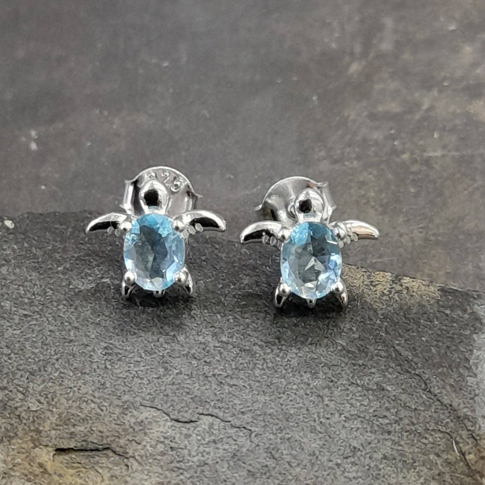 SS741B - LIGHT BLUE CZ TURTLE 8 X 7MM Earrings