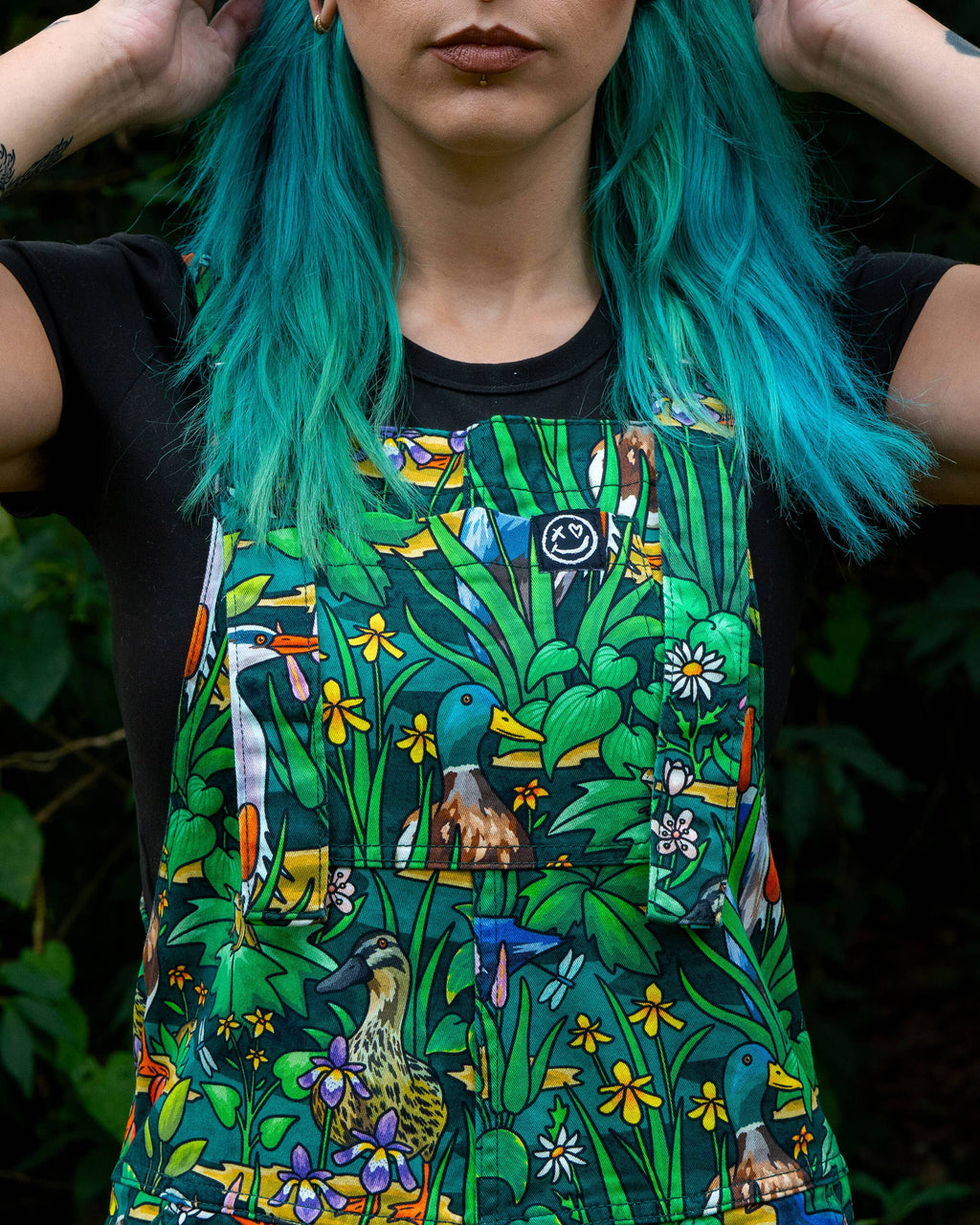 Rebel Romance Pond Birds Stretch Dungarees