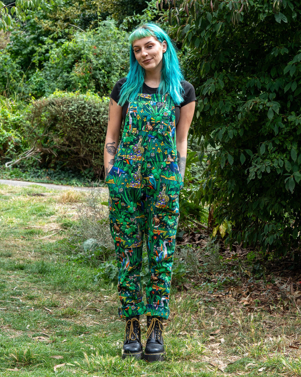 Rebel Romance Pond Birds Stretch Dungarees