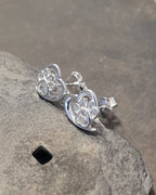 OUTLINE HEART WITH CLEAR CZ PAW EARRINGS 8 X 10MM