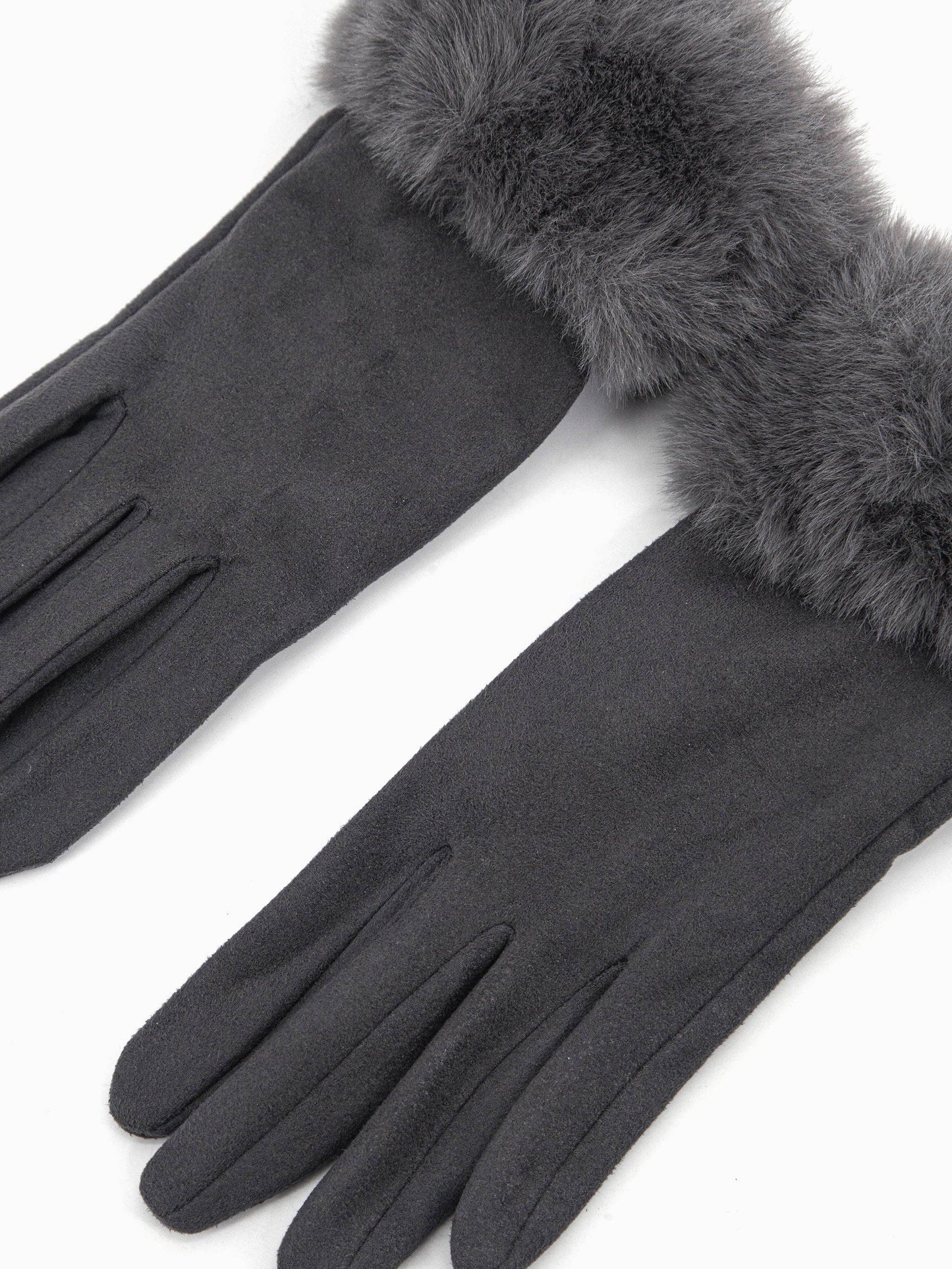 Zara Faux Fur Cuff Gloves - Dark Grey, Velvet