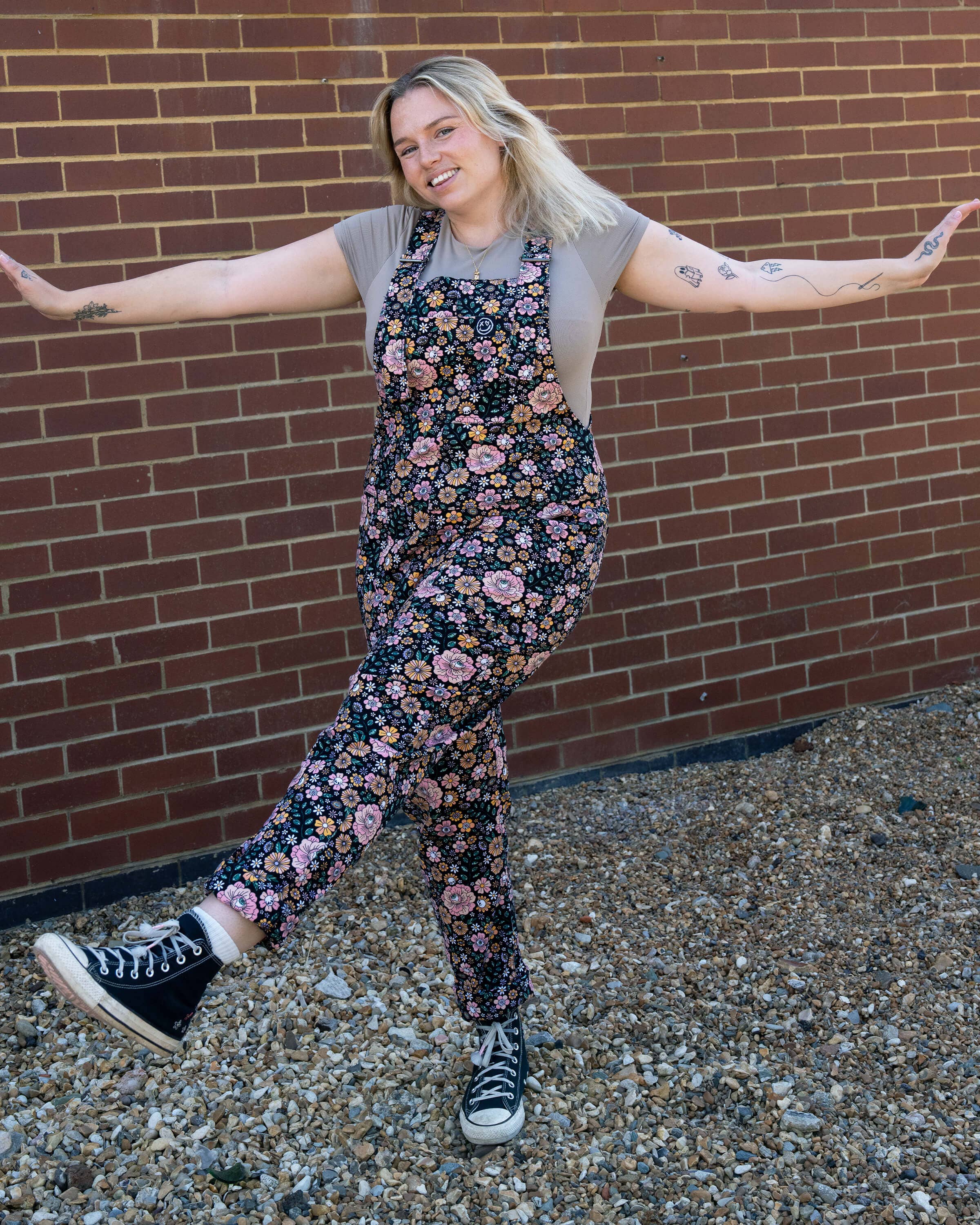Rebel Romance Eye Spy Floral Stretch Dungarees