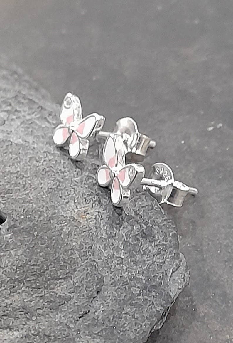 ENAMEL/CZ BUTTERFLY STUD EARRINGS 7MM