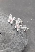 ENAMEL/CZ BUTTERFLY STUD EARRINGS 7MM
