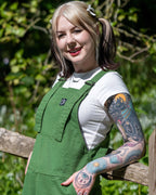 Rebel Romance Forest Green Stretch Dungarees