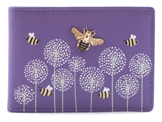 Mala Leather - Purple Moonflower ID/Card Holder with RFID