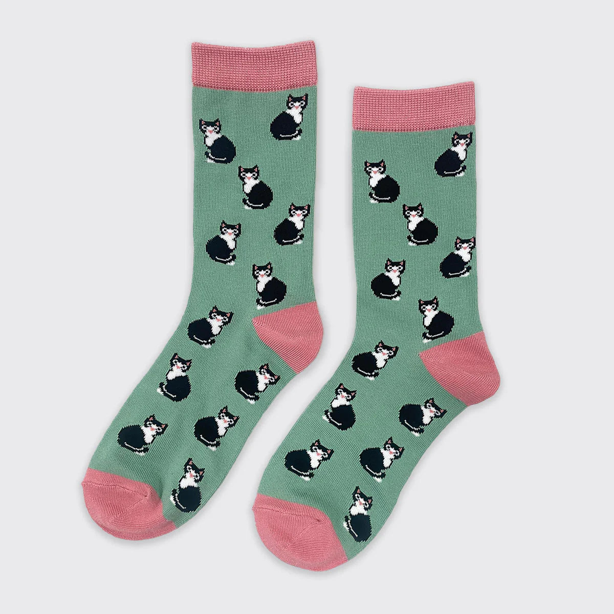Millie Mae - Cat Socks - Green/Pink