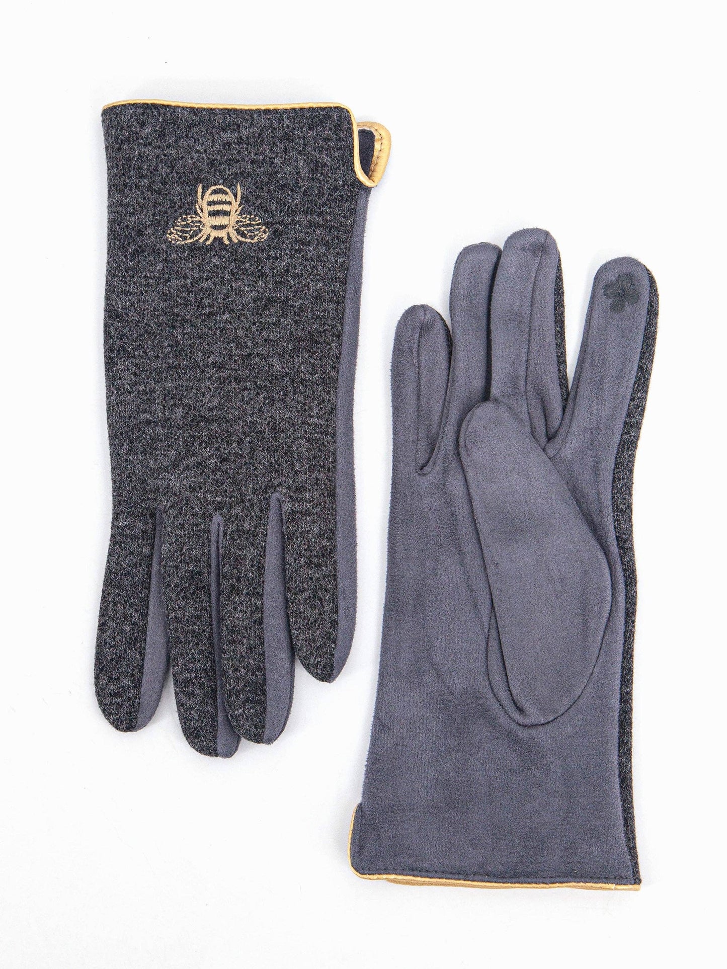 Bee Embroidered Gloves - Dark Grey