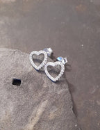 CLEAR CZ 10MM OUTLINE HEART STUD EARRINGS