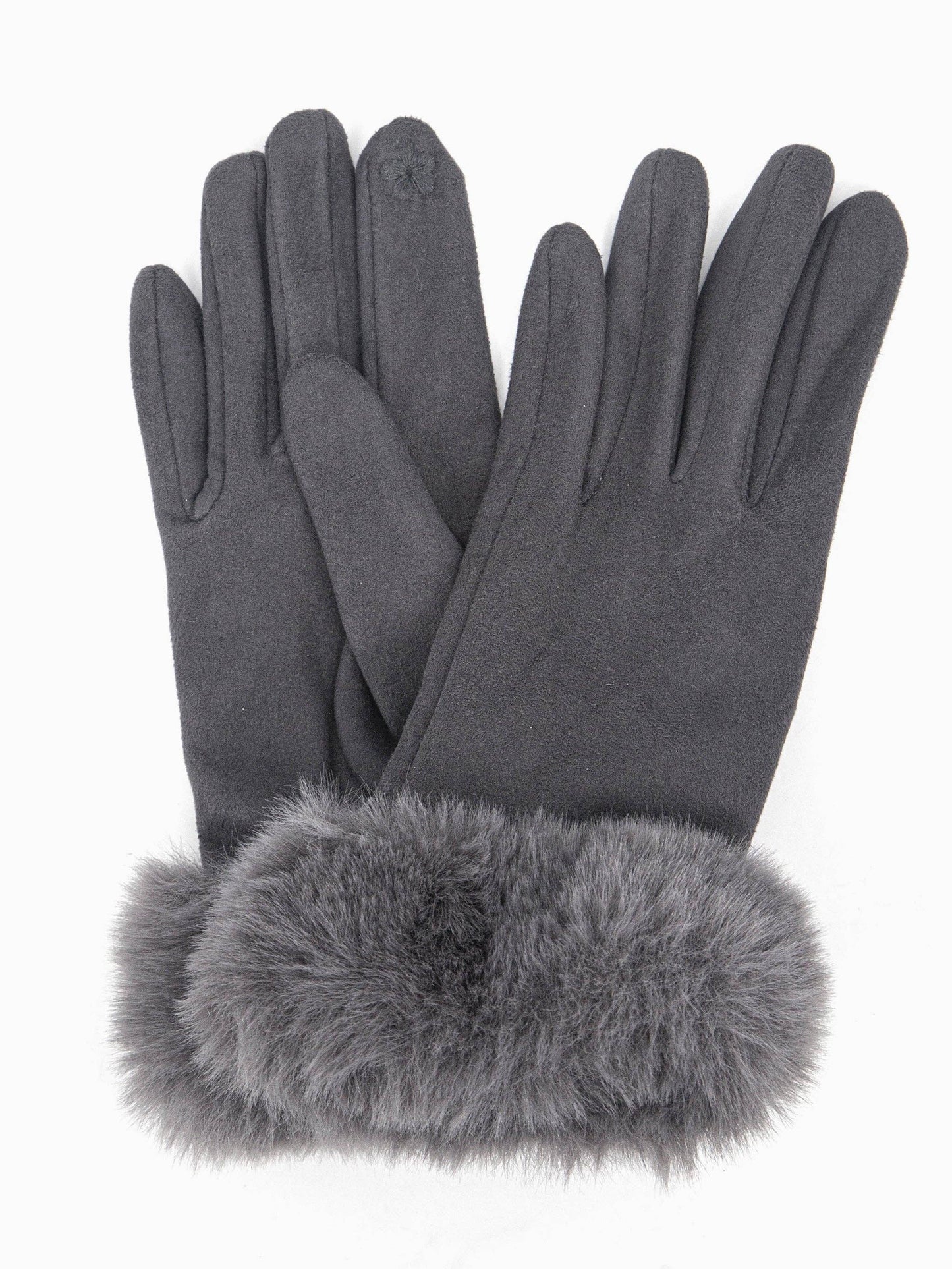 Zara Faux Fur Cuff Gloves - Dark Grey, Velvet