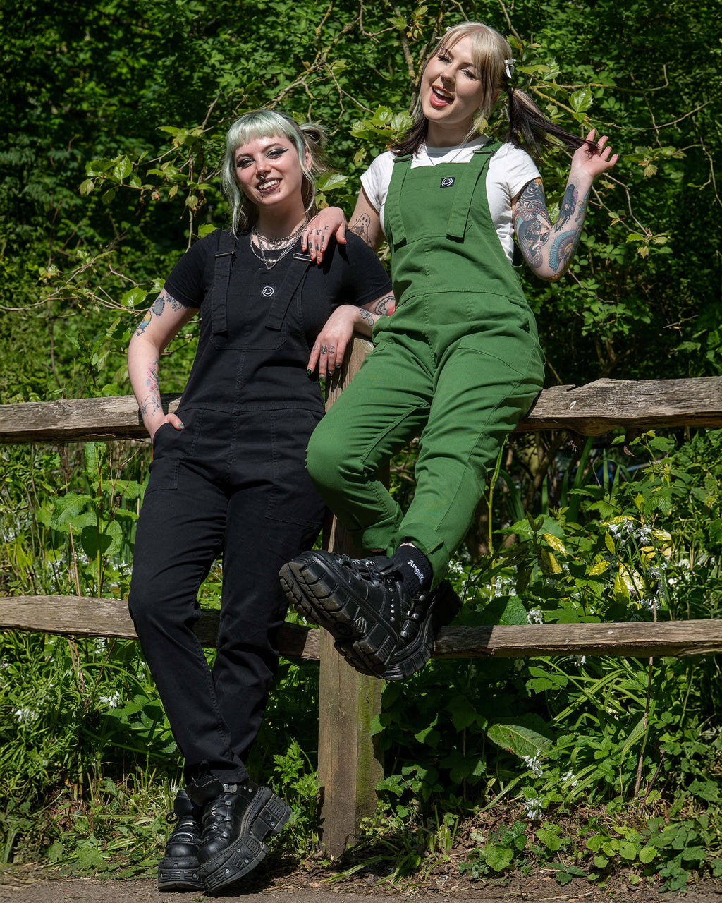 Rebel Romance Forest Green Stretch Dungarees