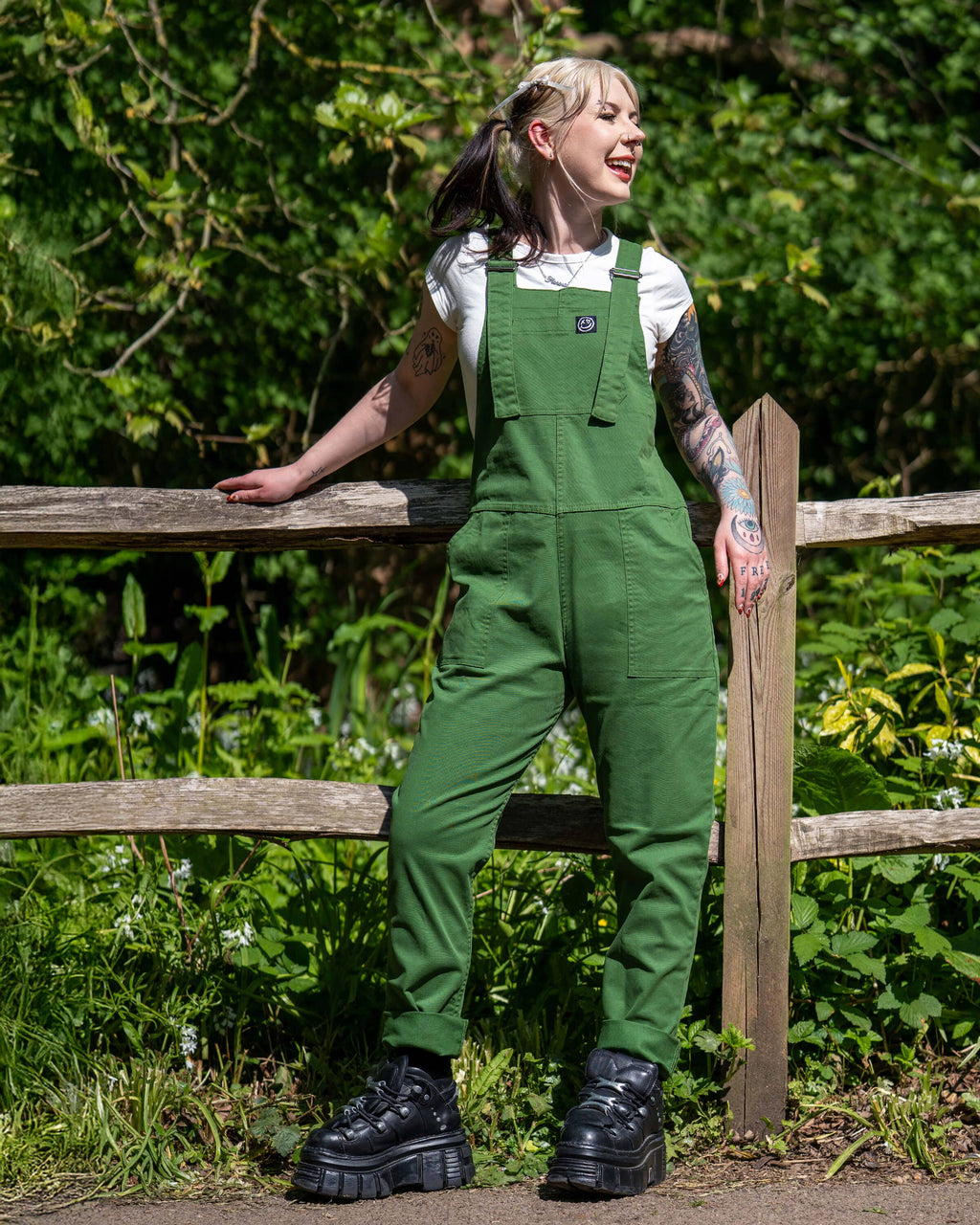 Rebel Romance Forest Green Stretch Dungarees