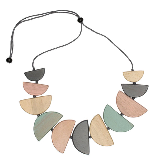 Suzie Blue - PASTEL MIX TINTED WOOD HALF MOON NECKLACE