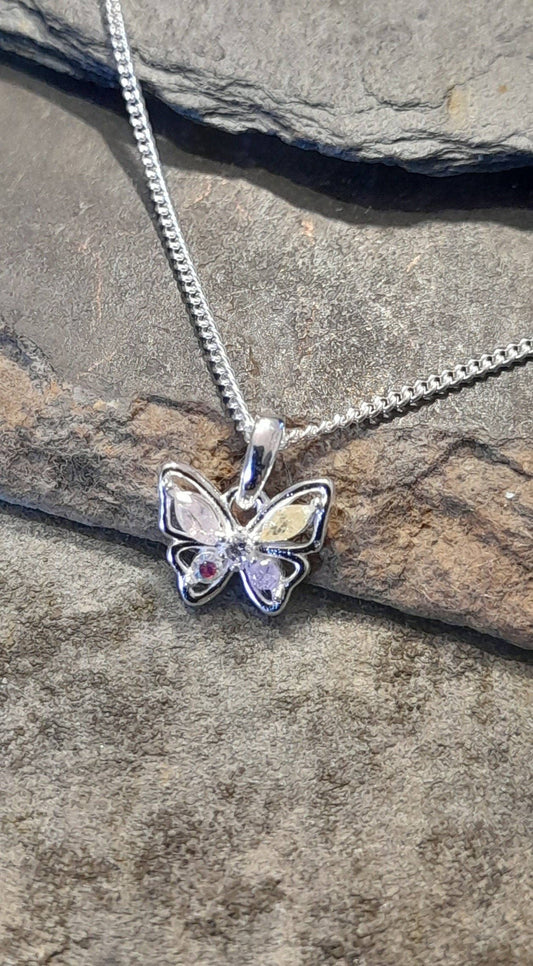 Blue Lily 925 - PINK PASTEL MULTI CZ B/FLY PENDANT 9 X 7MM