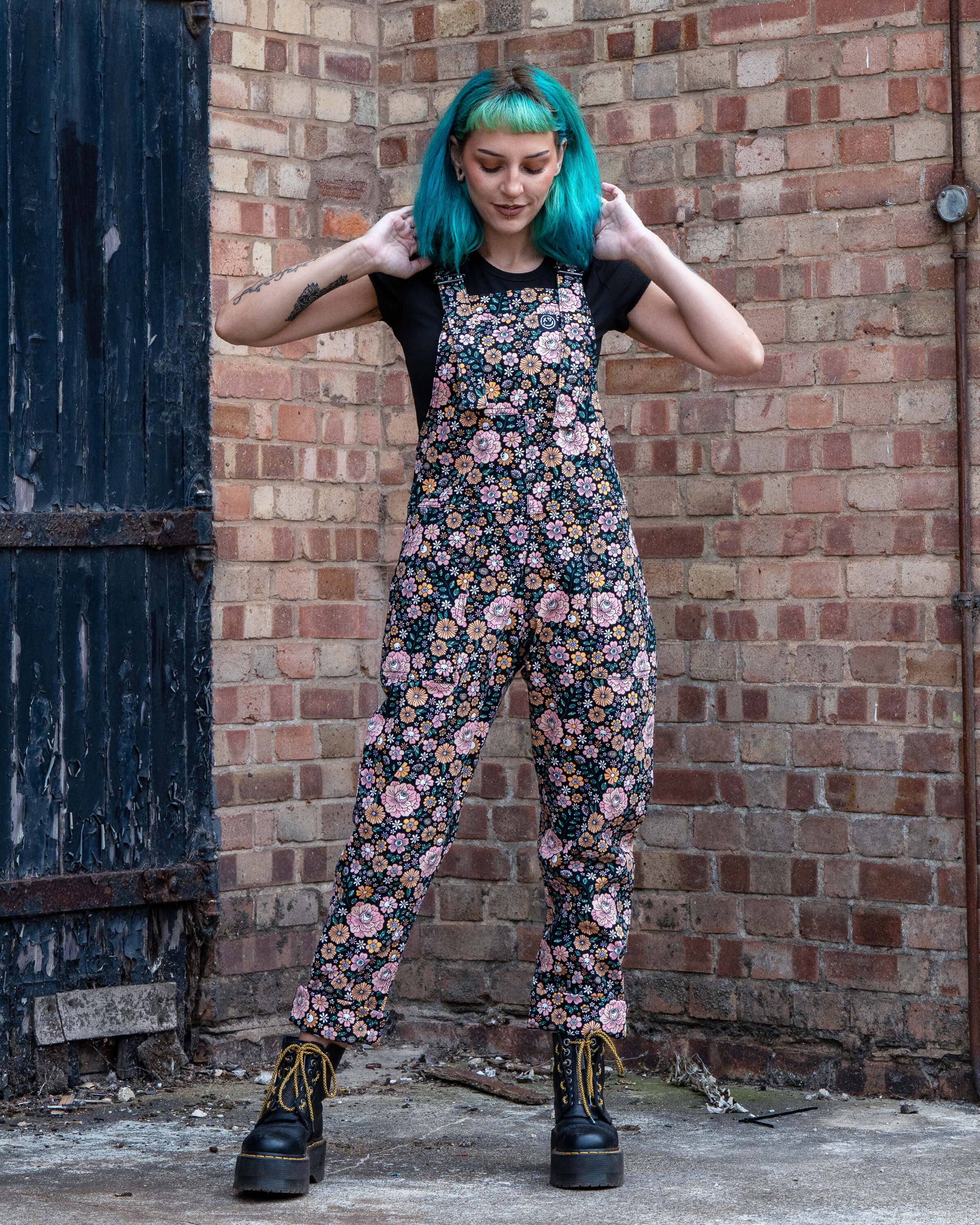 Rebel Romance Eye Spy Floral Stretch Dungarees