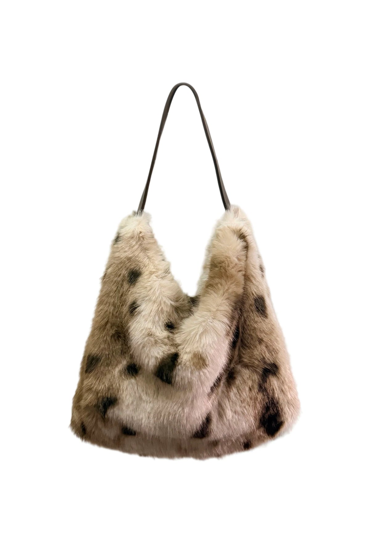 Faux Fur Deer & Leopard Print Shoulder Tote Bag – Cream & Brown
