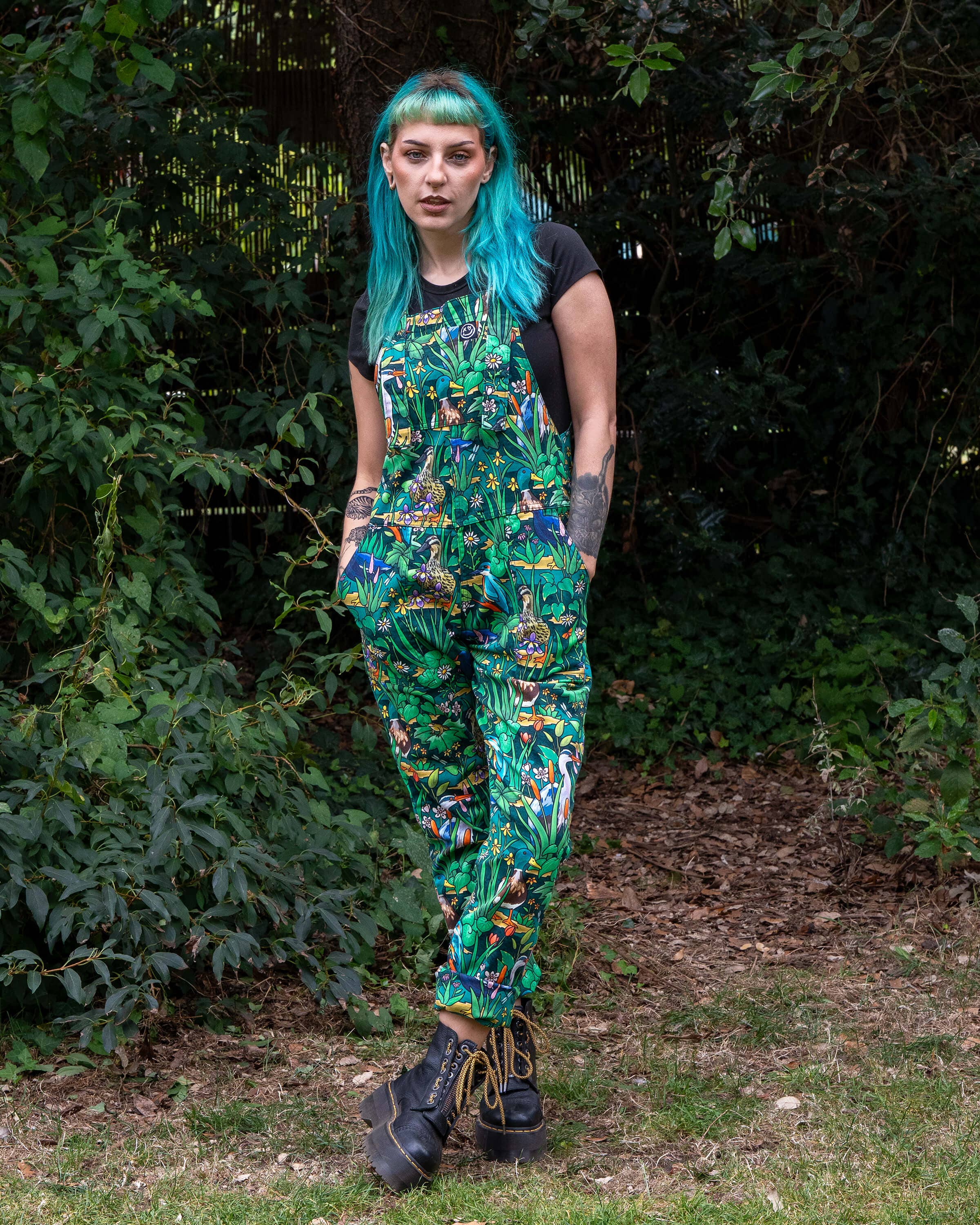 Rebel Romance Pond Birds Stretch Dungarees