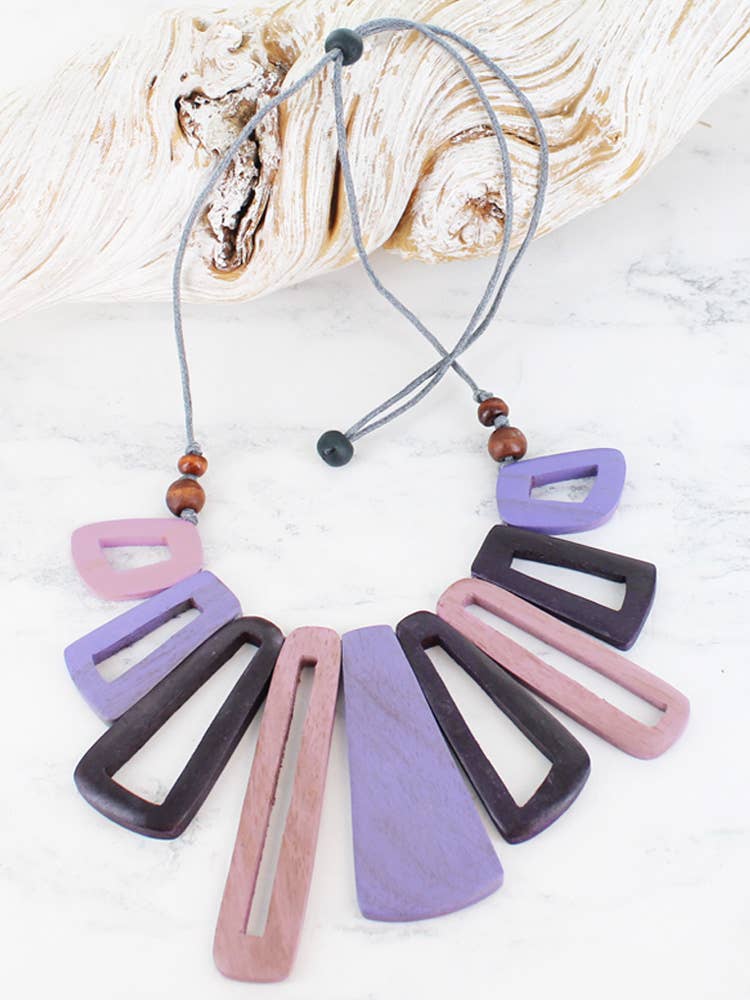 Suzie Blue Purple Wooden 'Kasandra' Necklace