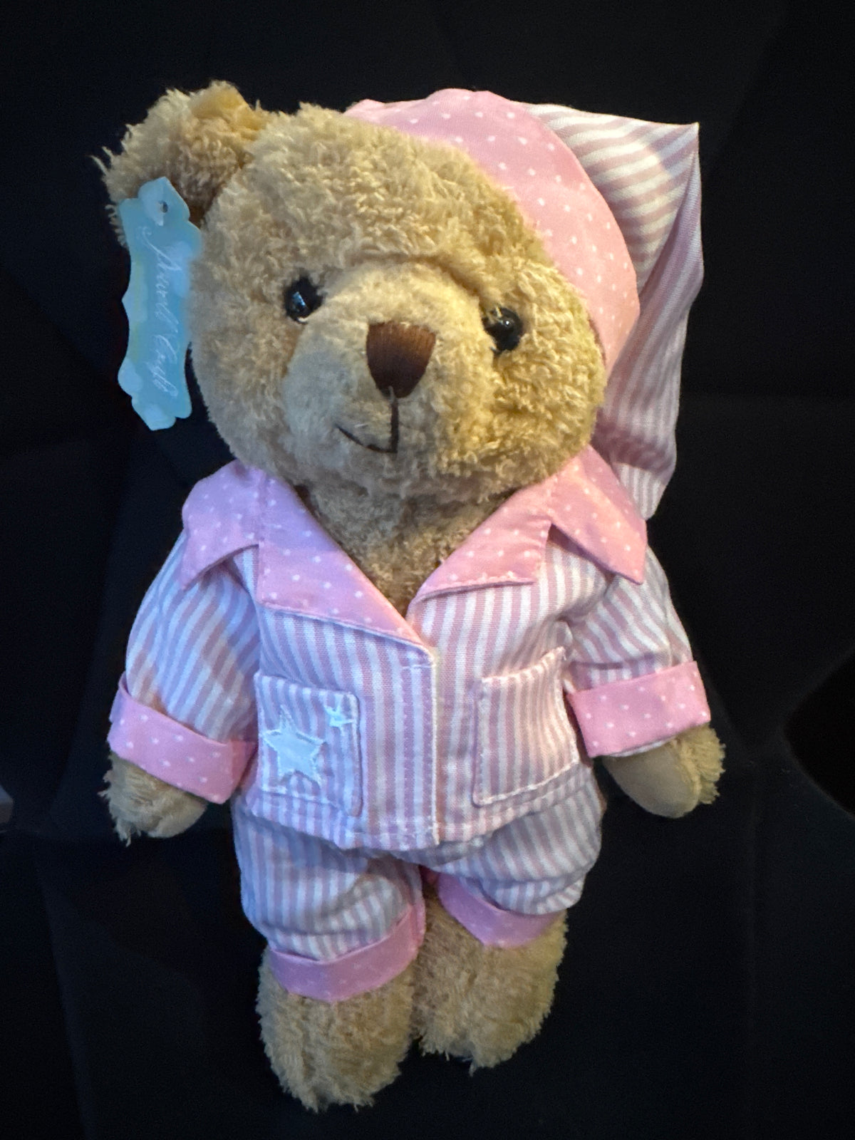 Powell Craft - Teddy with Pink Stripe Pyjamas and Night Cap