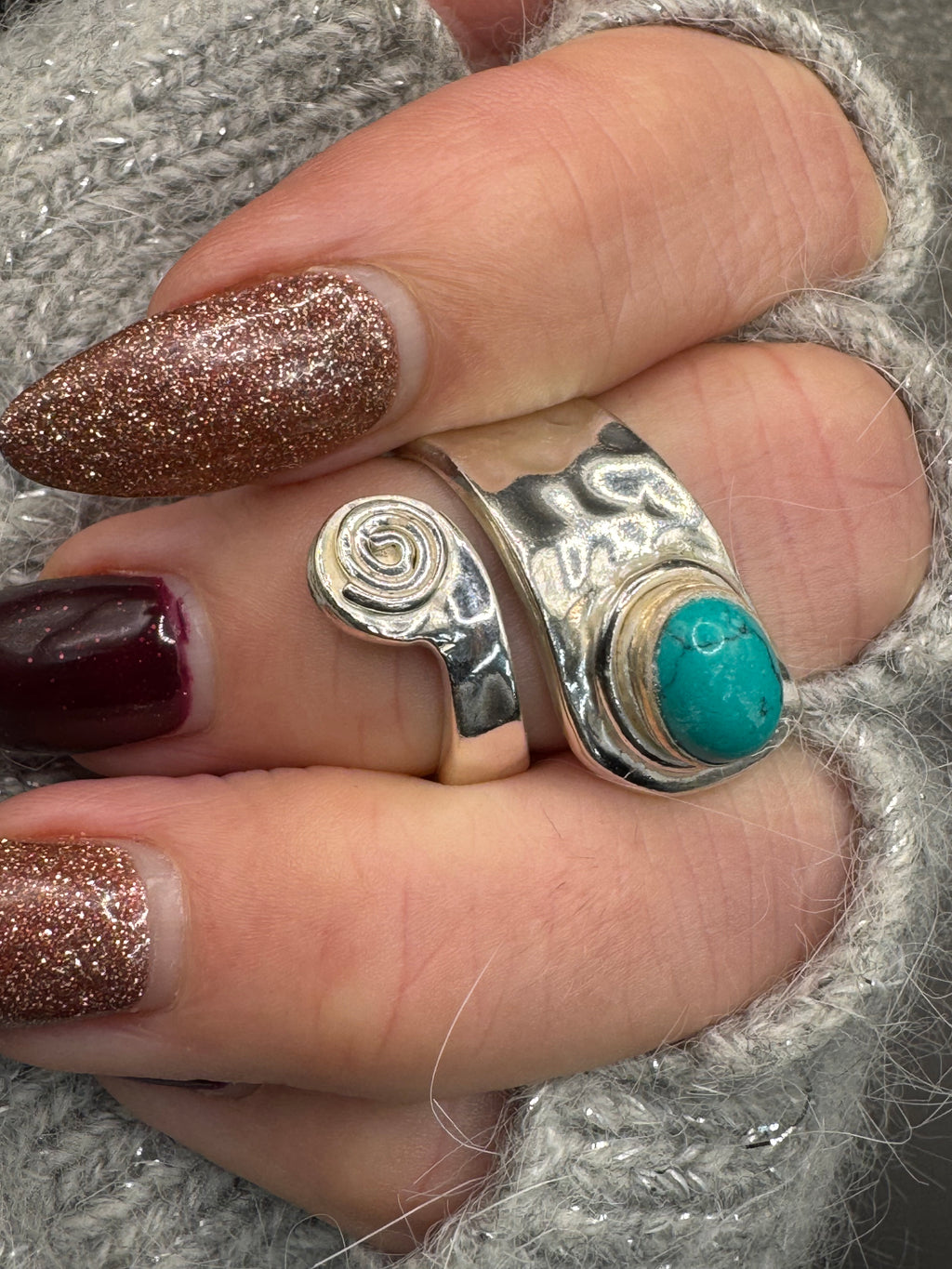 Hammered Silver Turquoise Ring