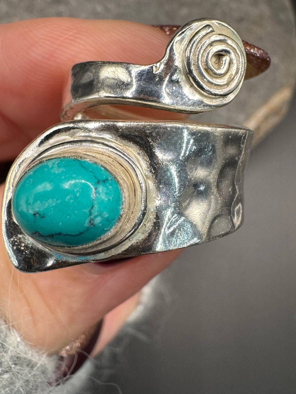 Hammered Silver Turquoise Ring