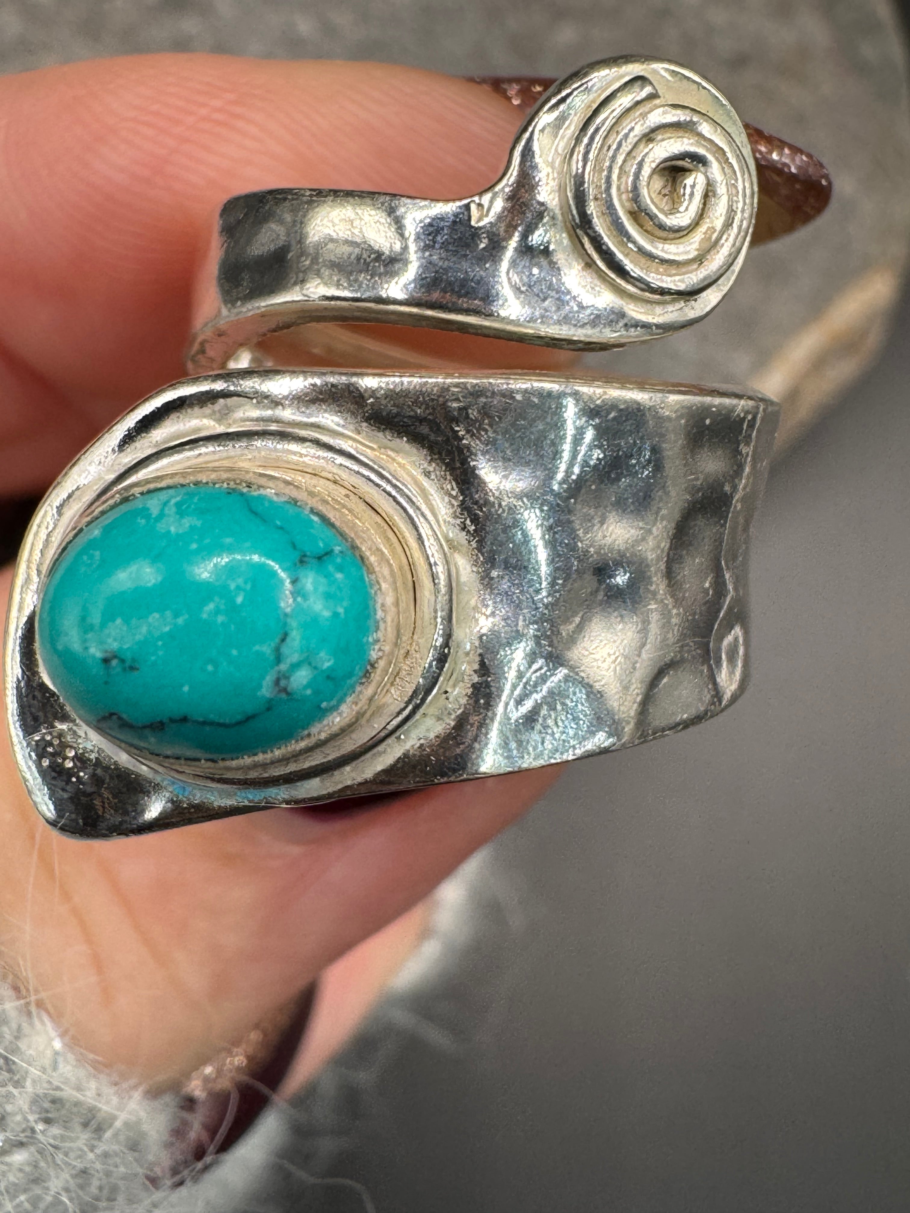 Hammered Silver Turquoise Ring