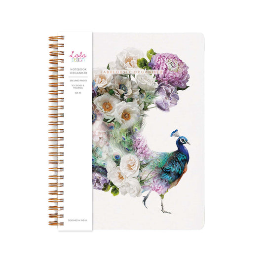 PEACOCK WIROBOUND B5 ORGANISER/ NOTEBOOK BY LOLA DESIGN