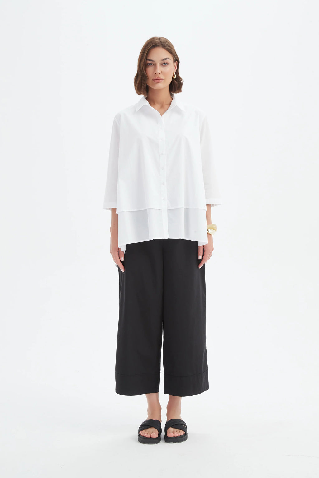 Tirelli - Tiered Front Lyocell Shirt - White