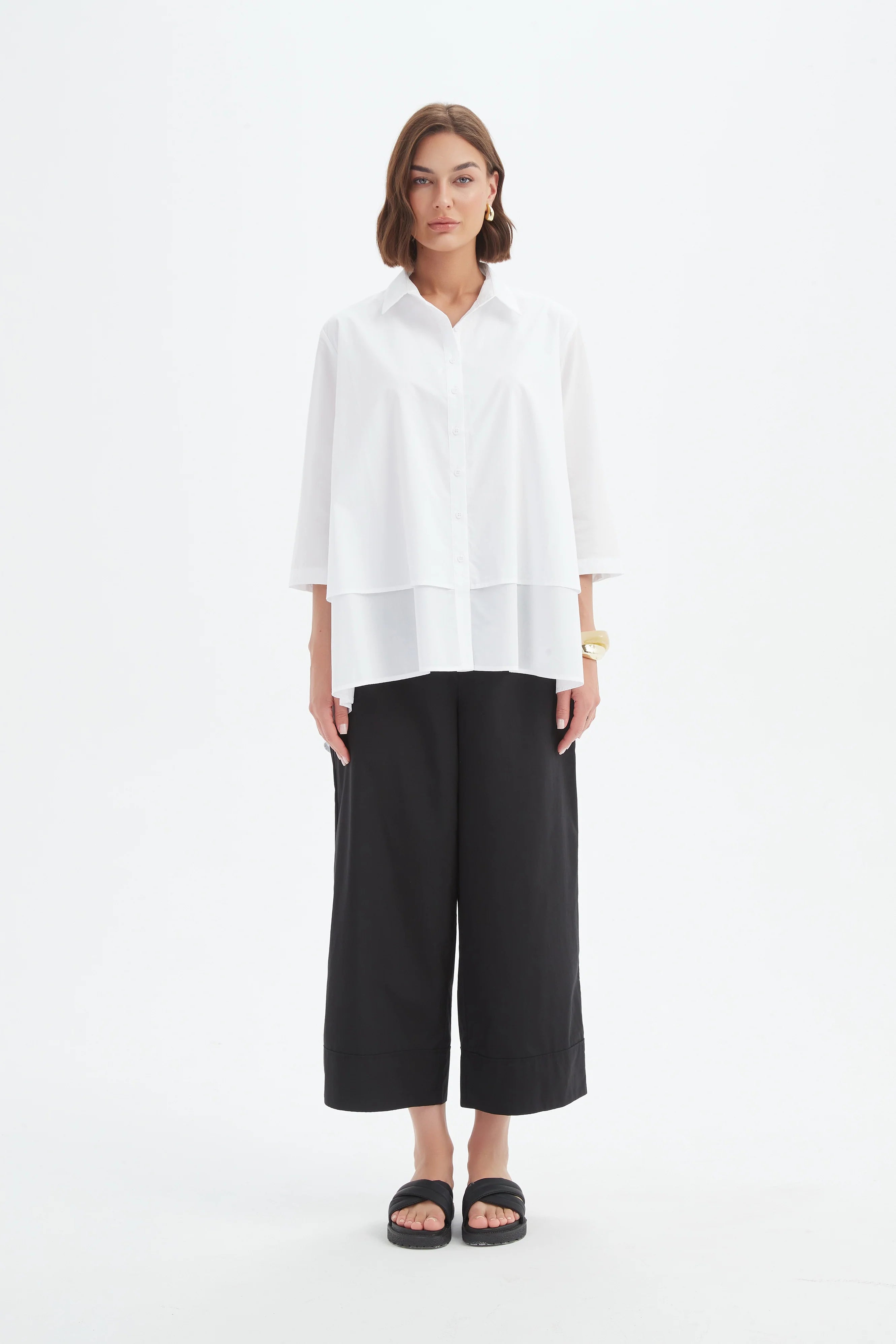 Tirelli - Tiered Front Lyocell Shirt - White