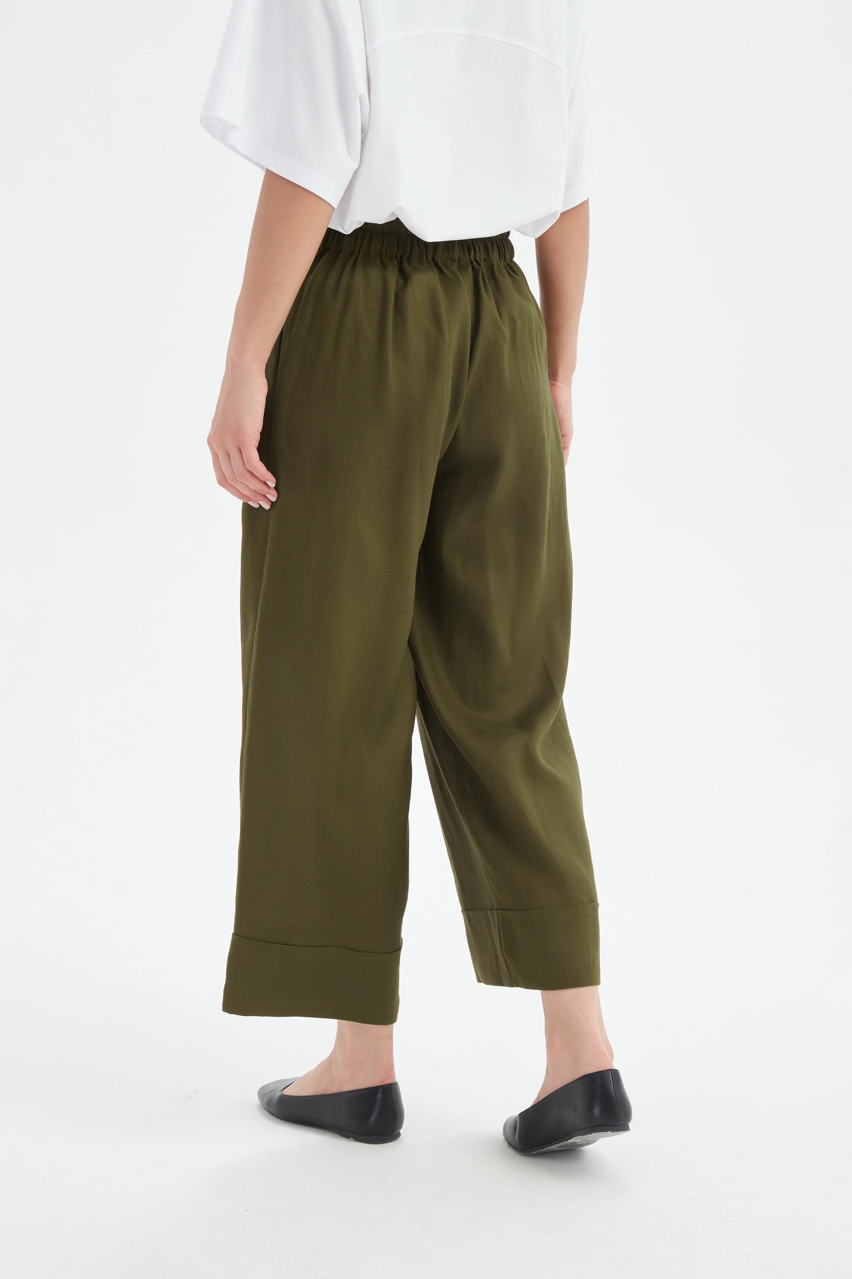Tirelli - Wide Leg Linen Pant - Dark Moss