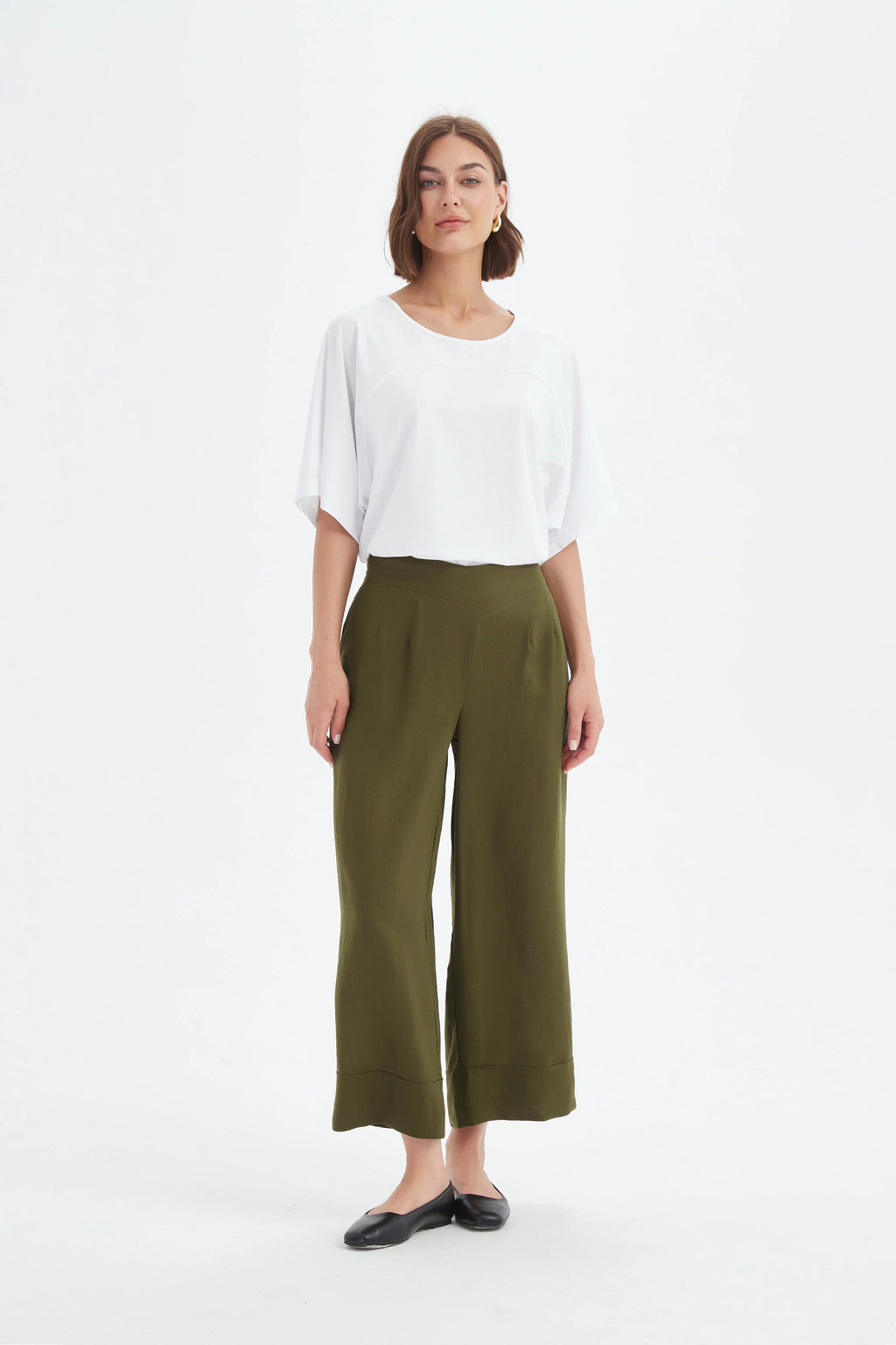 Tirelli - Wide Leg Linen Pant - Dark Moss