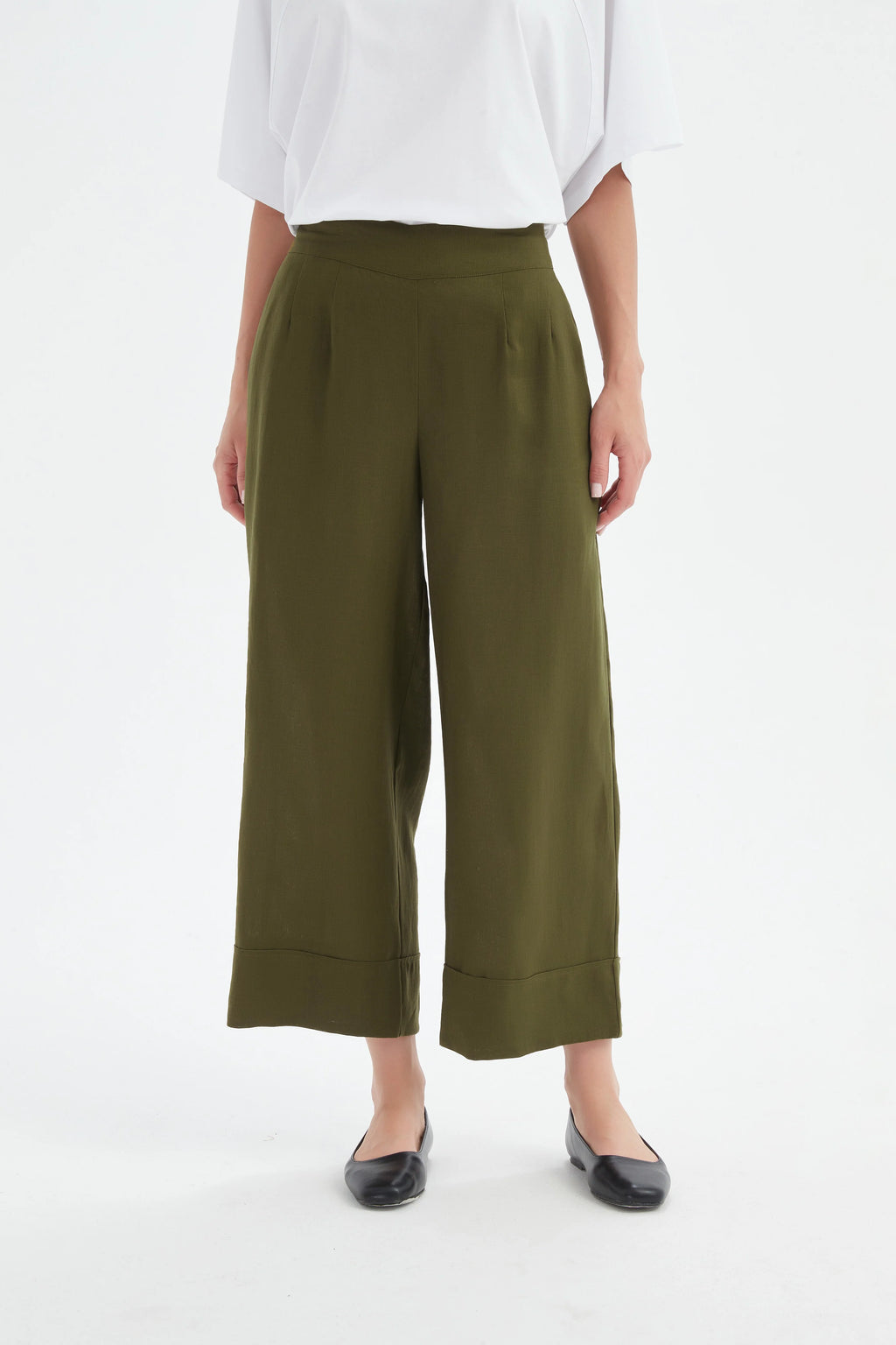 Tirelli - Wide Leg Linen Pant - Dark Moss