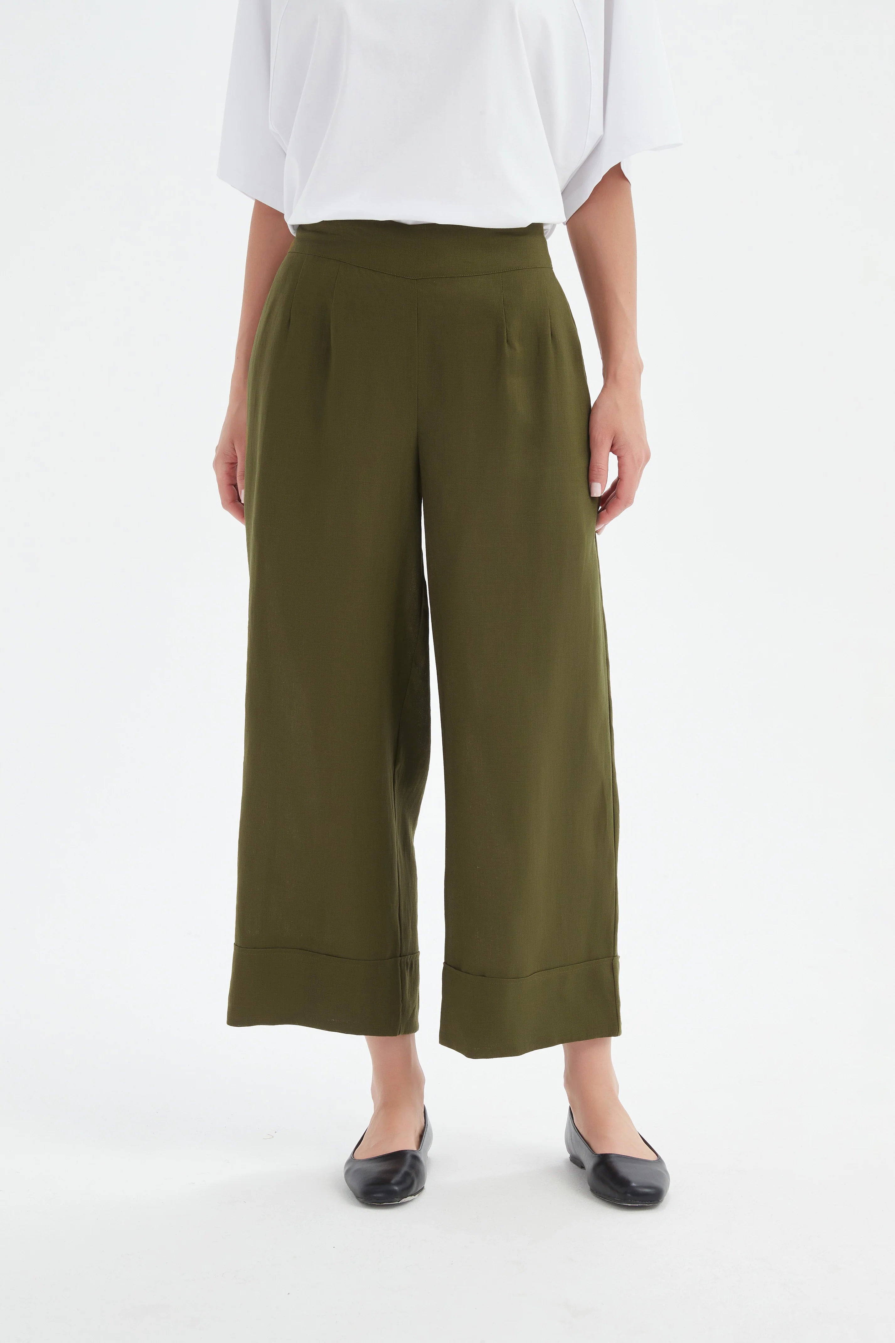Tirelli - Wide Leg Linen Pant - Dark Moss