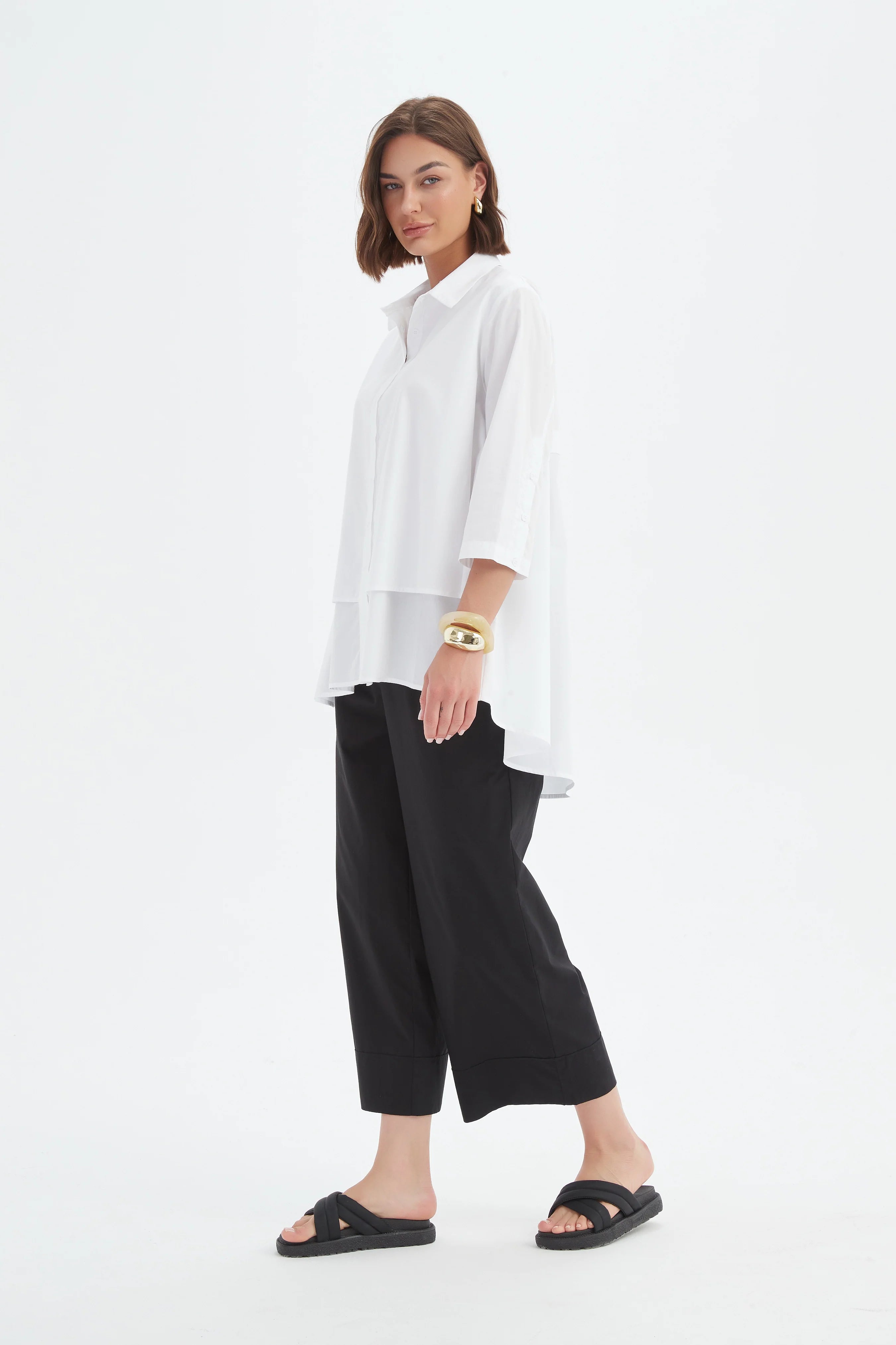 Tirelli - Tiered Front Lyocell Shirt - White