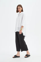 Tirelli - Wide Leg Linen Pant - Black Trousers